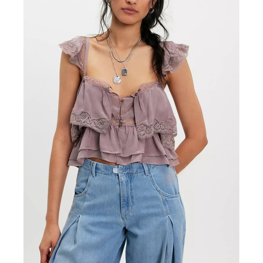 Intimately Free People How Sweet Is It Cami Blouse Top Lace Trendy XL 288453